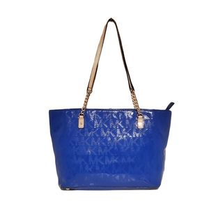 MICHAEL KORS Large Blue Patent Leather Tote 16' X 10'